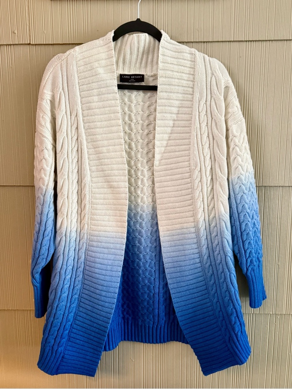Lane Bryant White & Blue Ombre Cable Knit Open Cardigan